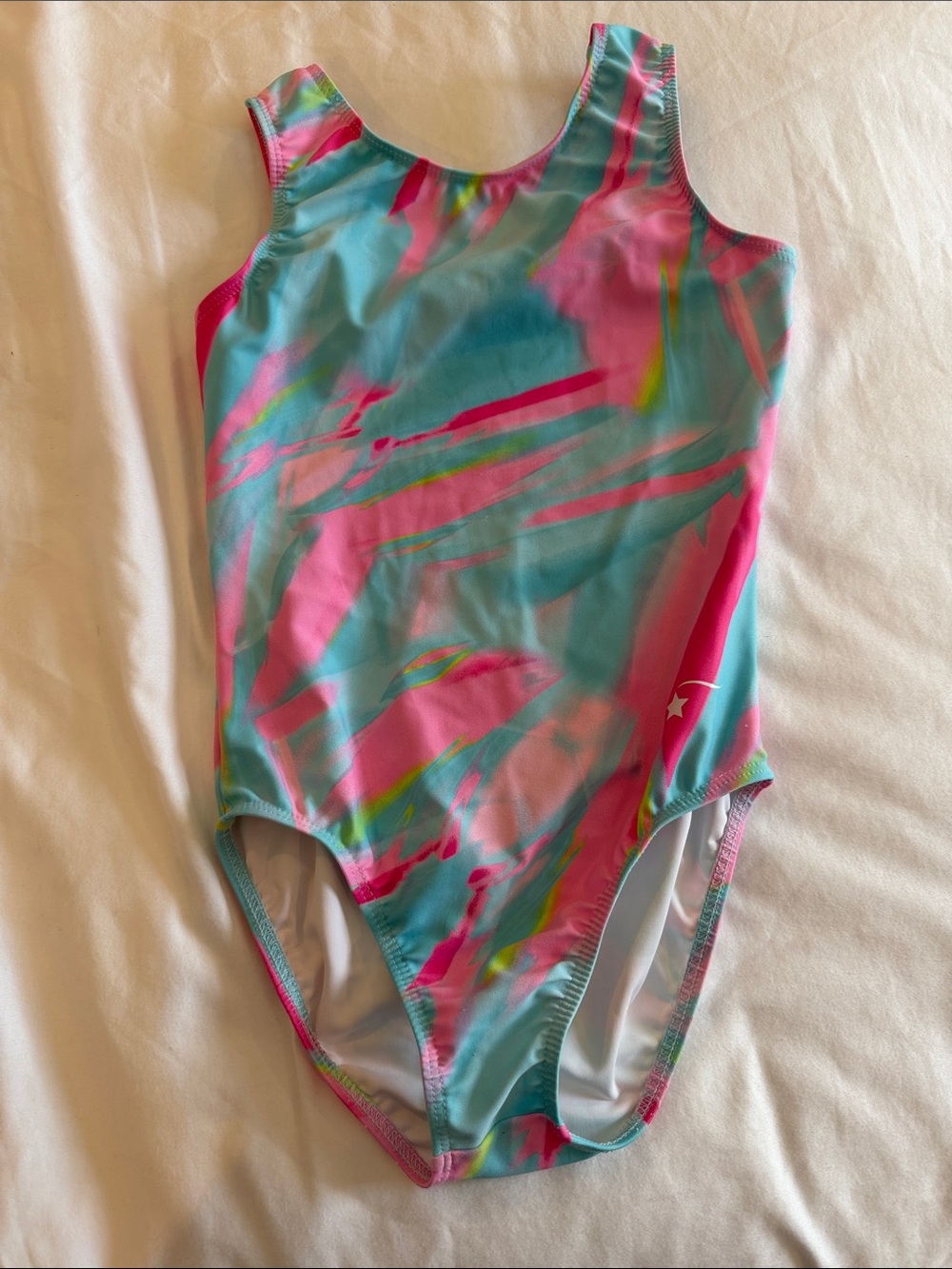 Girls gymnastics leotard in Aqua & Pink Tie-Dye